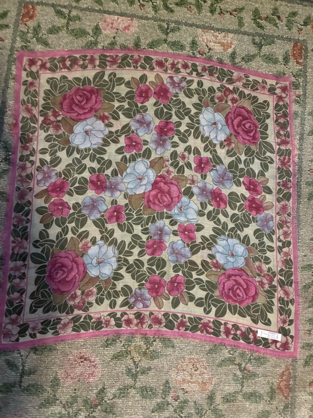 Floral Square Scarf with Pink Rose Print